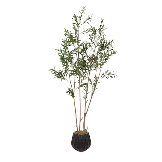Kate and Laurel 7ft. Oliveira Faux Olive Tree with Claudel Scalloped Planter